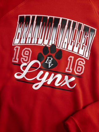 Brandon Valley Lynx Distressed Red Crewneck Sweatshirt