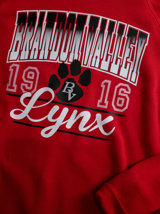 Brandon Valley Lynx Distressed Red Crewneck Sweatshirt