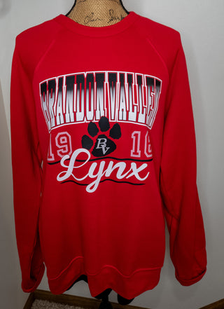 Brandon Valley Lynx Distressed Red Crewneck Sweatshirt