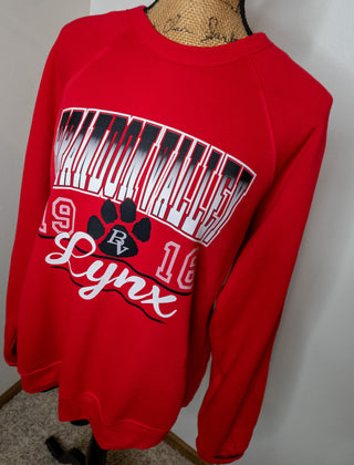 Brandon Valley Lynx Distressed Red Crewneck Sweatshirt