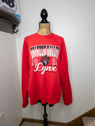 Brandon Valley Lynx Distressed Red Crewneck Sweatshirt