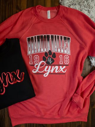 Brandon Valley Lynx Heather Red Crewneck Sweatshirt