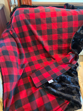 Buffalo Plaid Plush w/Black Minky Hide Blanket **READY TO SHIP