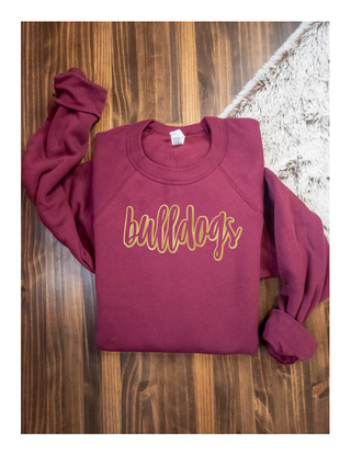 Bulldogs Gold Metallic Puff Print Maroon Crewneck Sweatshirt