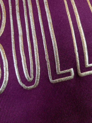 Bulldogs Gold Metallic Puff Print Maroon Crewneck Sweatshirt