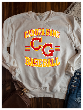 Canova Gang Baseball Dyed Fleece White Crewneck Sweatshirt