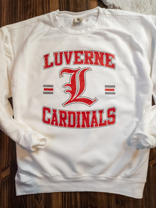 Luverne Cardinals Dyed Fleece White Crewneck Sweatshirt