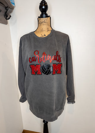 Cardinals Volleyball Mom Dyed Crewneck Sweatshirt
