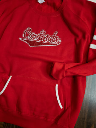 Cardinals Rhinestone Red Varsity Crewneck - Ladies Fit