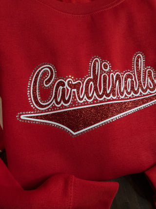 Cardinals Rhinestone Red Varsity Crewneck - Ladies Fit