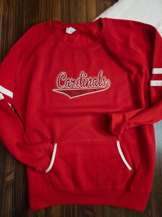 Cardinals Rhinestone Red Varsity Crewneck - Ladies Fit