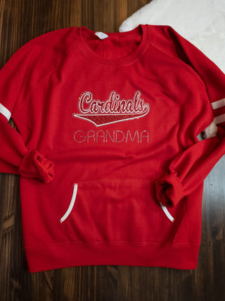 Cardinals Grandma Rhinestone Red Varsity Crewneck - Ladies Fit