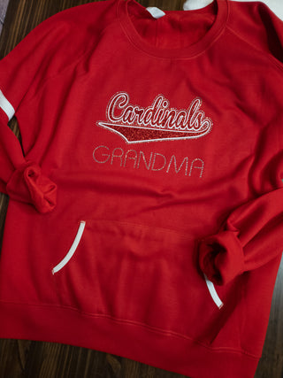 Cardinals Grandma Rhinestone Red Varsity Crewneck - Ladies Fit