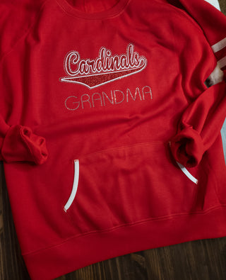 Cardinals Grandma Rhinestone Red Varsity Crewneck - Ladies Fit