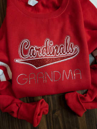 Cardinals Grandma Rhinestone Red Varsity Crewneck - Ladies Fit