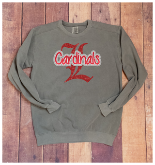 Cardinals Red Sparkle L Rhinestone Gray Dyed Crewneck Sweatshirt