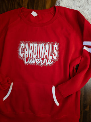 Luverne Cardinals Rhinestone Red Varsity Crewneck - Ladies Fit