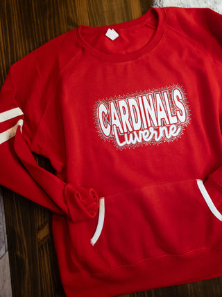 Luverne Cardinals Rhinestone Red Varsity Crewneck - Ladies Fit