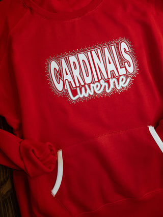 Luverne Cardinals Rhinestone Red Varsity Crewneck - Ladies Fit