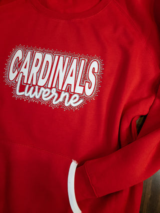 Luverne Cardinals Rhinestone Red Varsity Crewneck - Ladies Fit