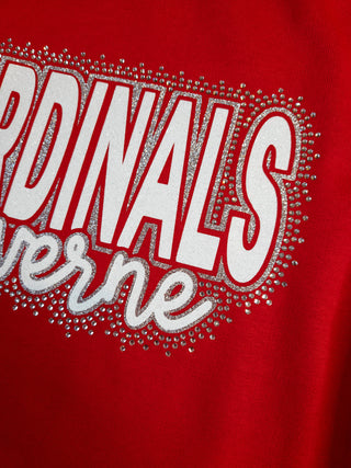 Luverne Cardinals Rhinestone Red Varsity Crewneck - Ladies Fit