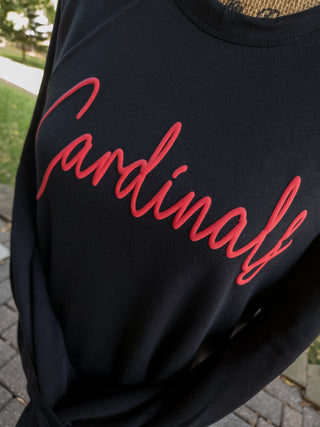 Cardinals Red Puff Print Black Crewneck Sweatshirt