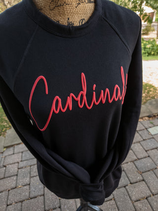 Cardinals Red Puff Print Black Crewneck Sweatshirt