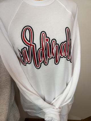 Cardinals Sparkle and Puff White Crewneck Sweatshirt