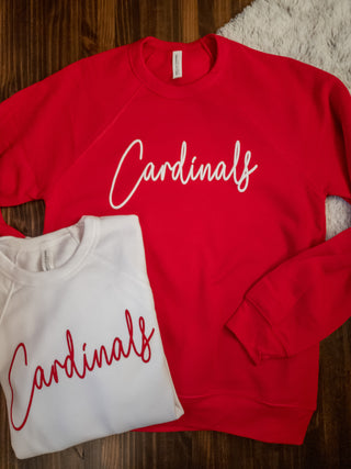 Cardinals White Puff Print Red Crewneck Sweatshirt