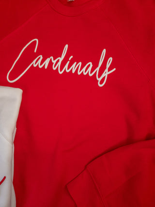 Cardinals White Puff Print Red Crewneck Sweatshirt