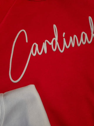 Cardinals White Puff Print Red Crewneck Sweatshirt