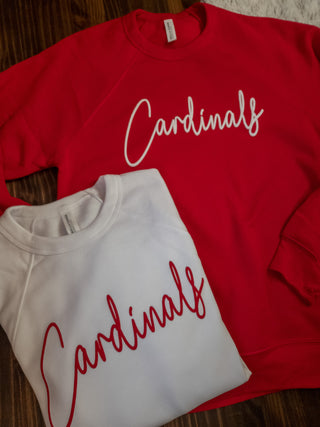 Cardinals White Puff Print Red Crewneck Sweatshirt