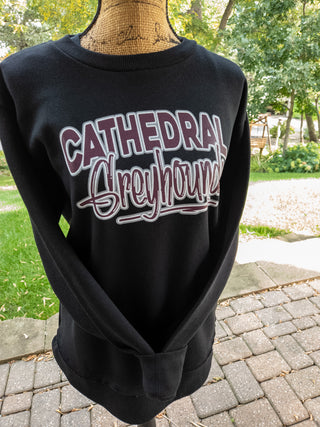 Cathedral Greyhounds Black Relaxed Crewneck