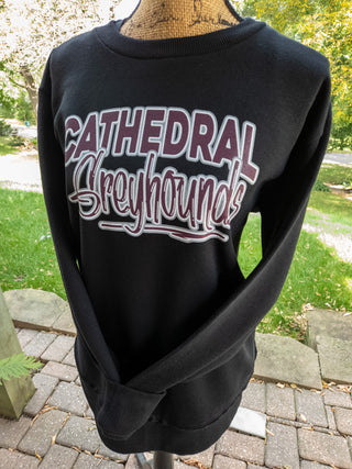 Cathedral Greyhounds Black Relaxed Crewneck