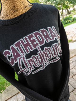 Cathedral Greyhounds Black Relaxed Crewneck