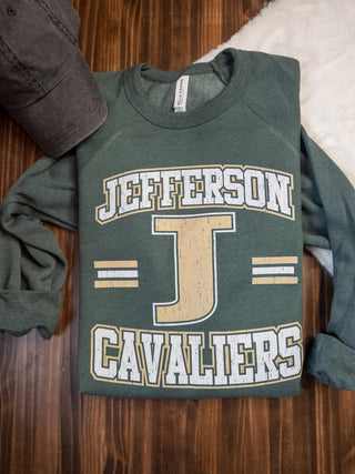 Jefferson Cavaliers Distressed Heather Forest Crewneck Sweatshirt