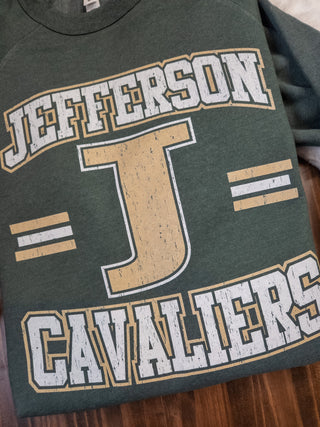 Jefferson Cavaliers Distressed Heather Forest Crewneck Sweatshirt