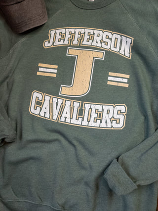 Jefferson Cavaliers Distressed Heather Forest Crewneck Sweatshirt