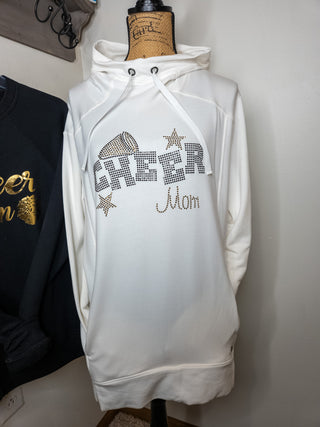 Cheer Mom Rhinestone Fashion Fleece Ivory Hoodie - Black & Gold