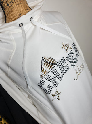 Cheer Mom Rhinestone Fashion Fleece Ivory Hoodie - Black & Gold