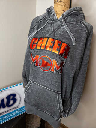 Cheer Mom Rhinestone Fleece Hoodie - Red Metallic