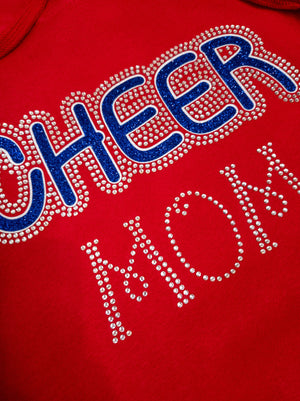 Cheer Mom Rhinestone Red Varsity Hooded Sweatshirt - LADIES SMALL