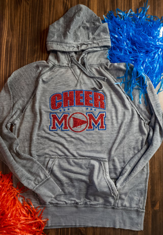 Cheer Mom Rhinestone Fleece Hoodie - Blue/Red