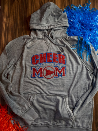 Cheer Mom Rhinestone Fleece Hoodie - Blue/Red