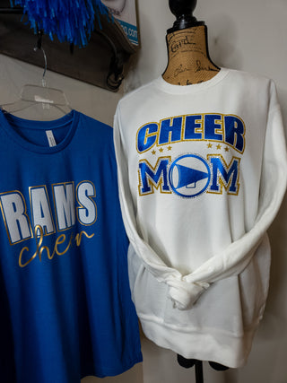 Cheer Mom Rhinestone Dyed Crewneck Sweatshirt - Blue/Gold