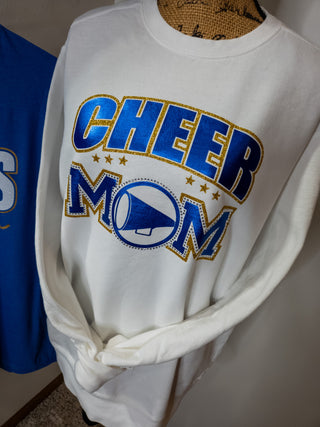 Cheer Mom Rhinestone Dyed Crewneck Sweatshirt - Blue/Gold