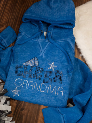 Cheer Grandma Rhinestone Blue Fleece Hoodie