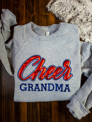 Cheer Grandma Athletic Gray Sponge Fleece Crewneck Sweatshirt - Metallic Puff and Sparkle Print