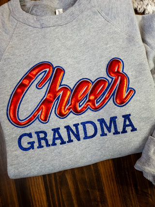 Cheer Grandma Athletic Gray Sponge Fleece Crewneck Sweatshirt - Metallic Puff and Sparkle Print