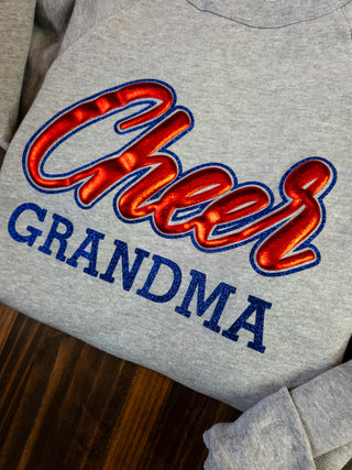 Cheer Grandma Athletic Gray Sponge Fleece Crewneck Sweatshirt - Metallic Puff and Sparkle Print